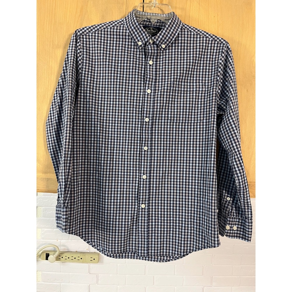 Nat Nast Button Down Shirt Mens‎ Size M Blue Gingham Check Long Sleeve